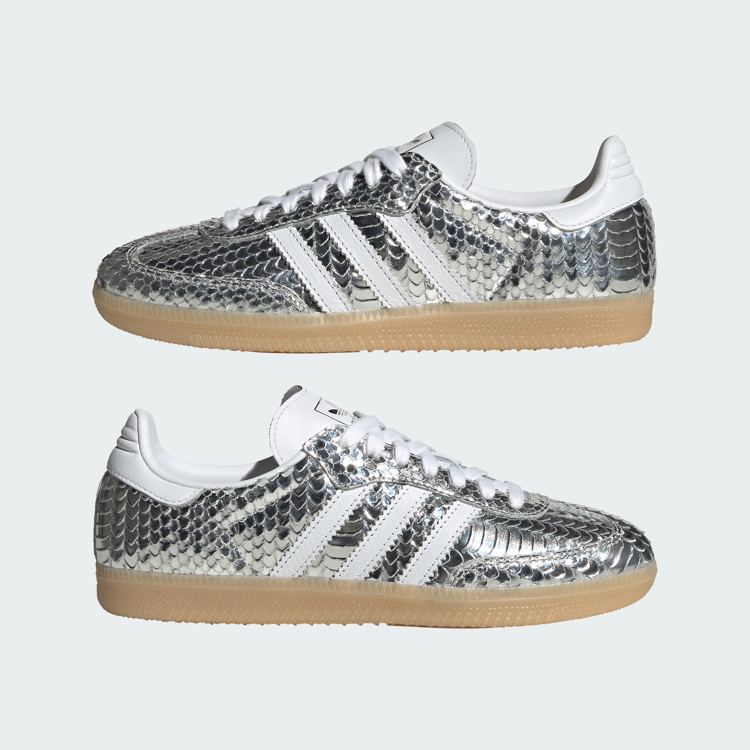 adidas SAMBA SHOES - Silver Metallic / Cloud White / Gum - View 8