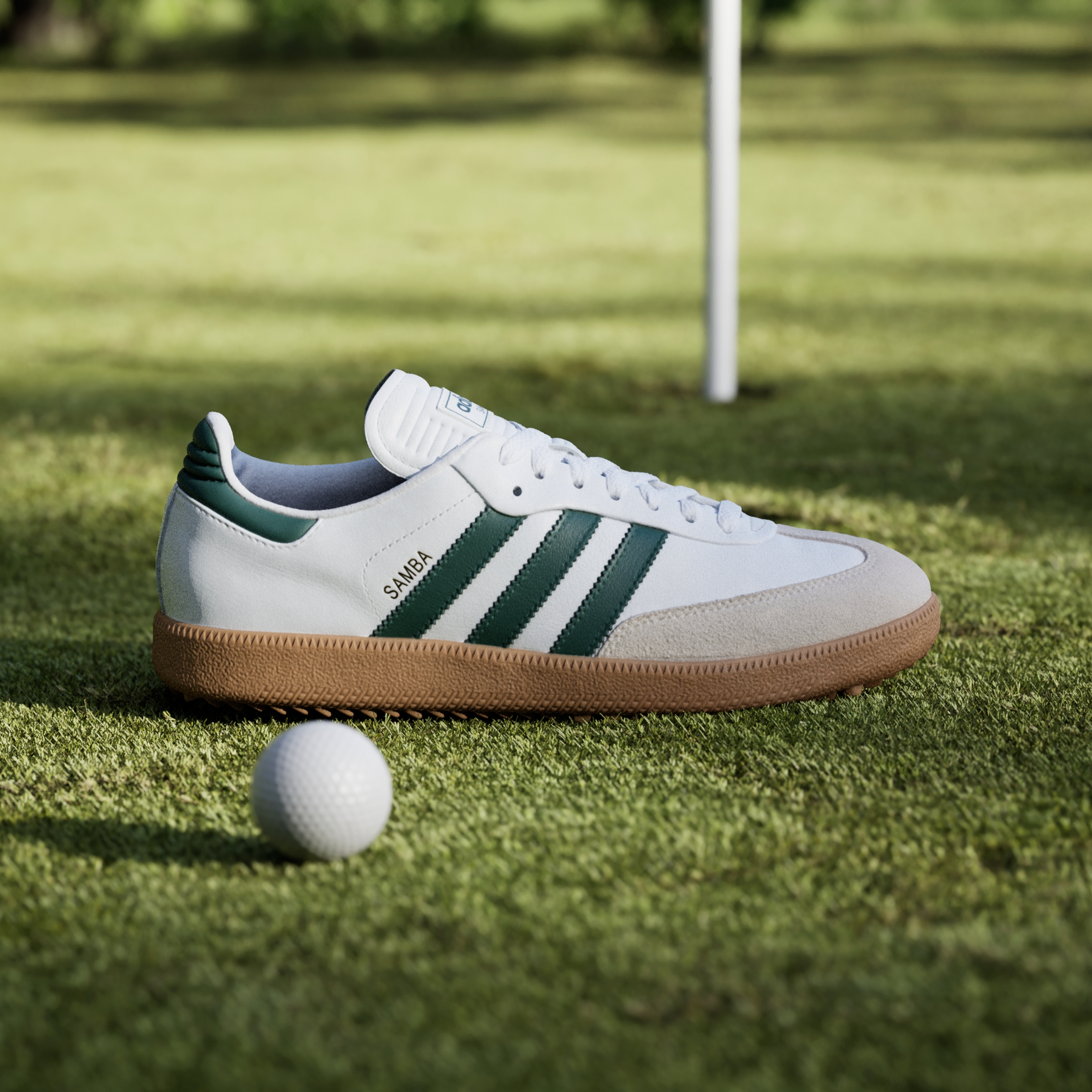adidas Samba Spikeless Golf Shoes - Cloud White / Collegiate Green / Gum - View 2