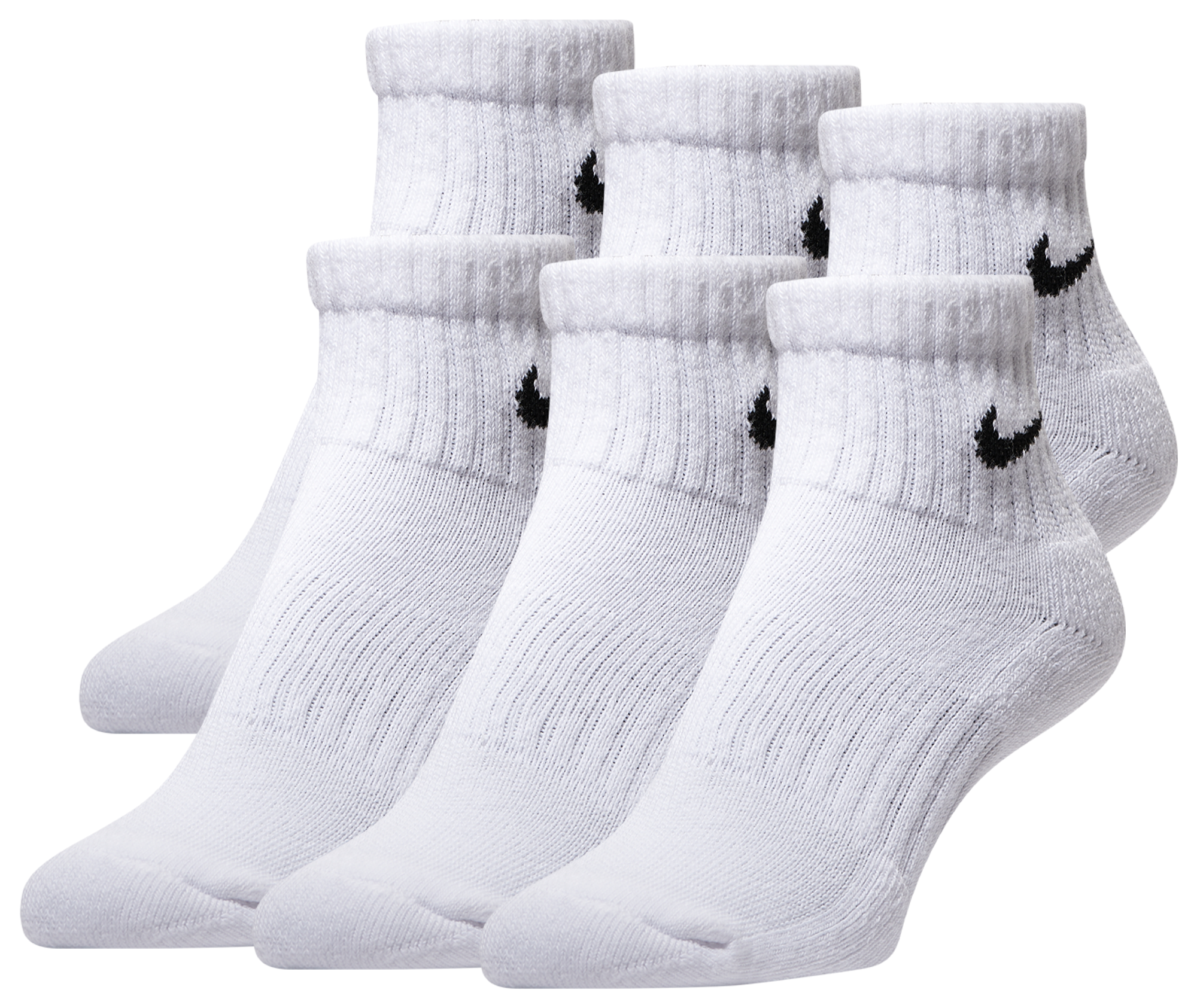 Nike 6 Pack Cushioned Quarter Socks 童款 - White/Black - Image 1