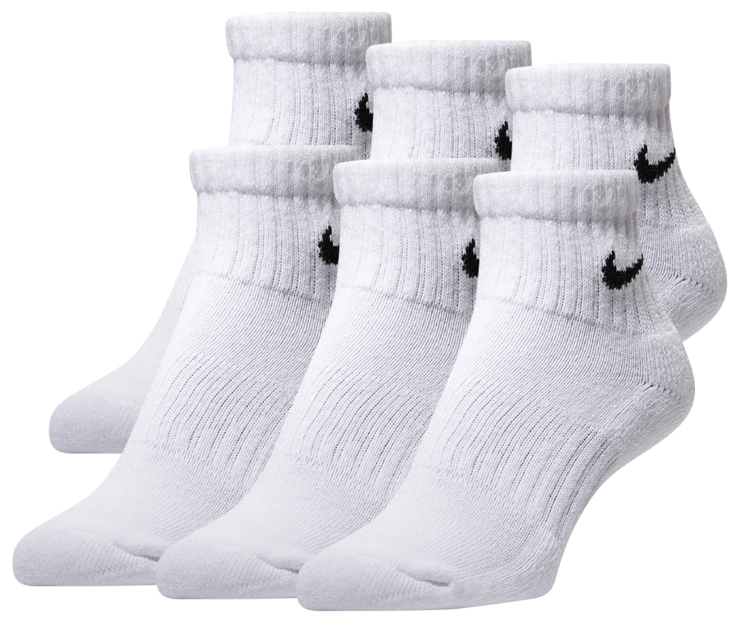 Nike 6 Pack Cushioned Quarter Socks 童款 - White/Black - Image 1