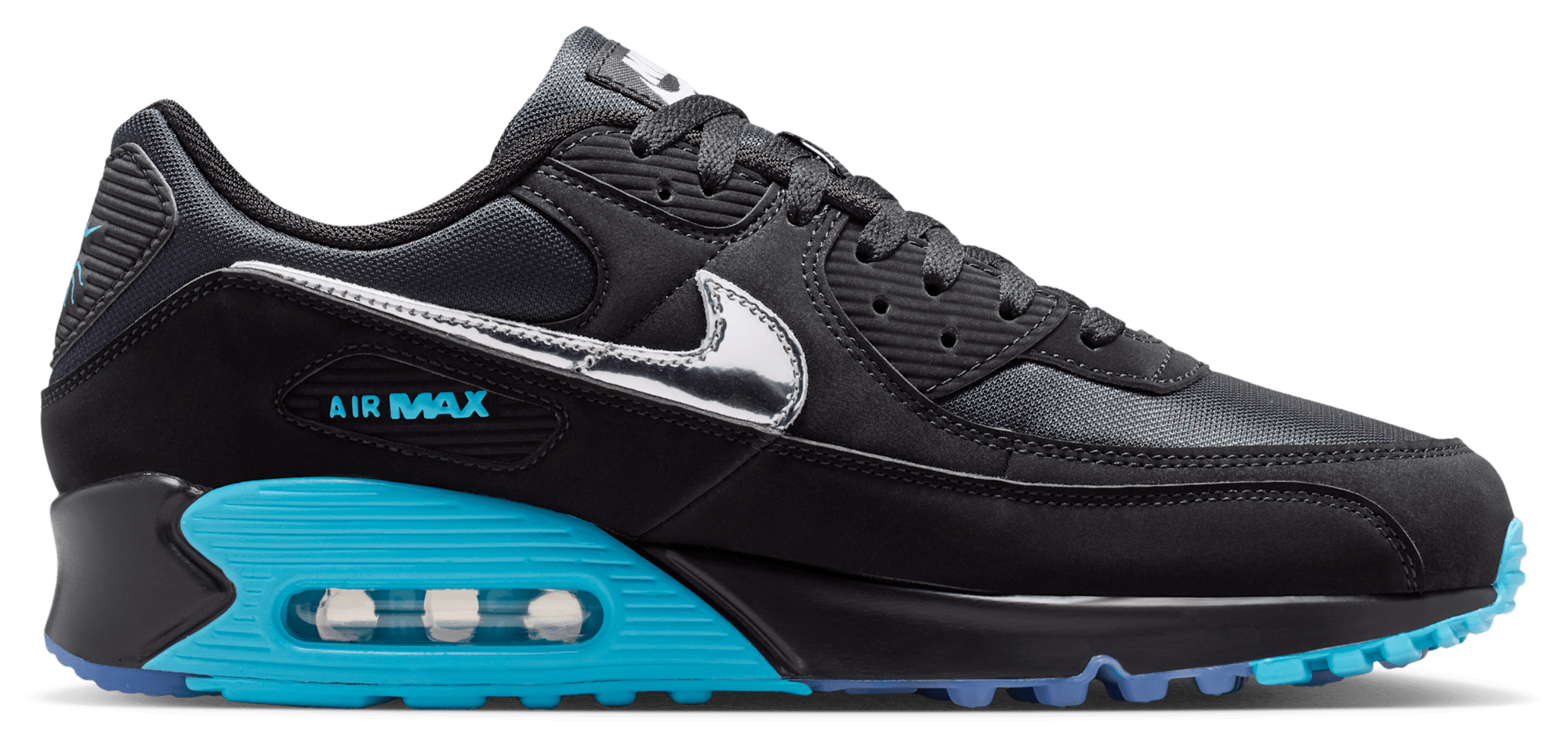 Nike Air Max 90 Premium Treble - Black/Chrome/Gamma Blue - Image 1