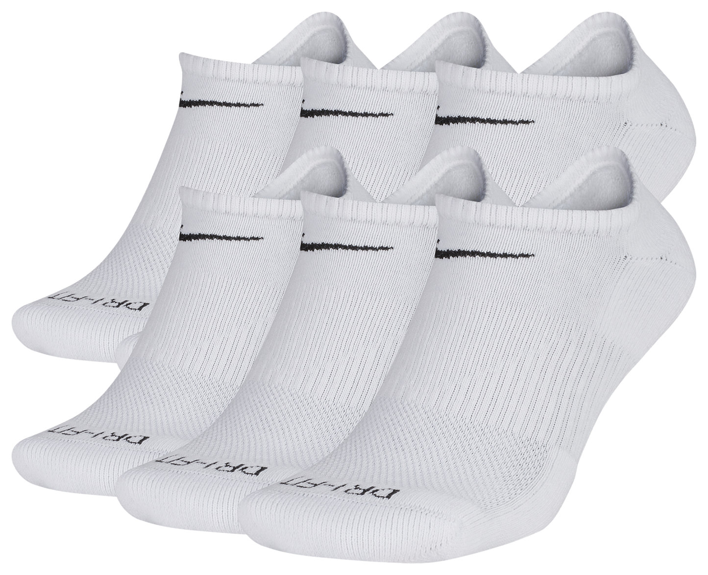 Nike 6 Pack Dri-FIT Plus No Show Socks - Black/White - Image 2