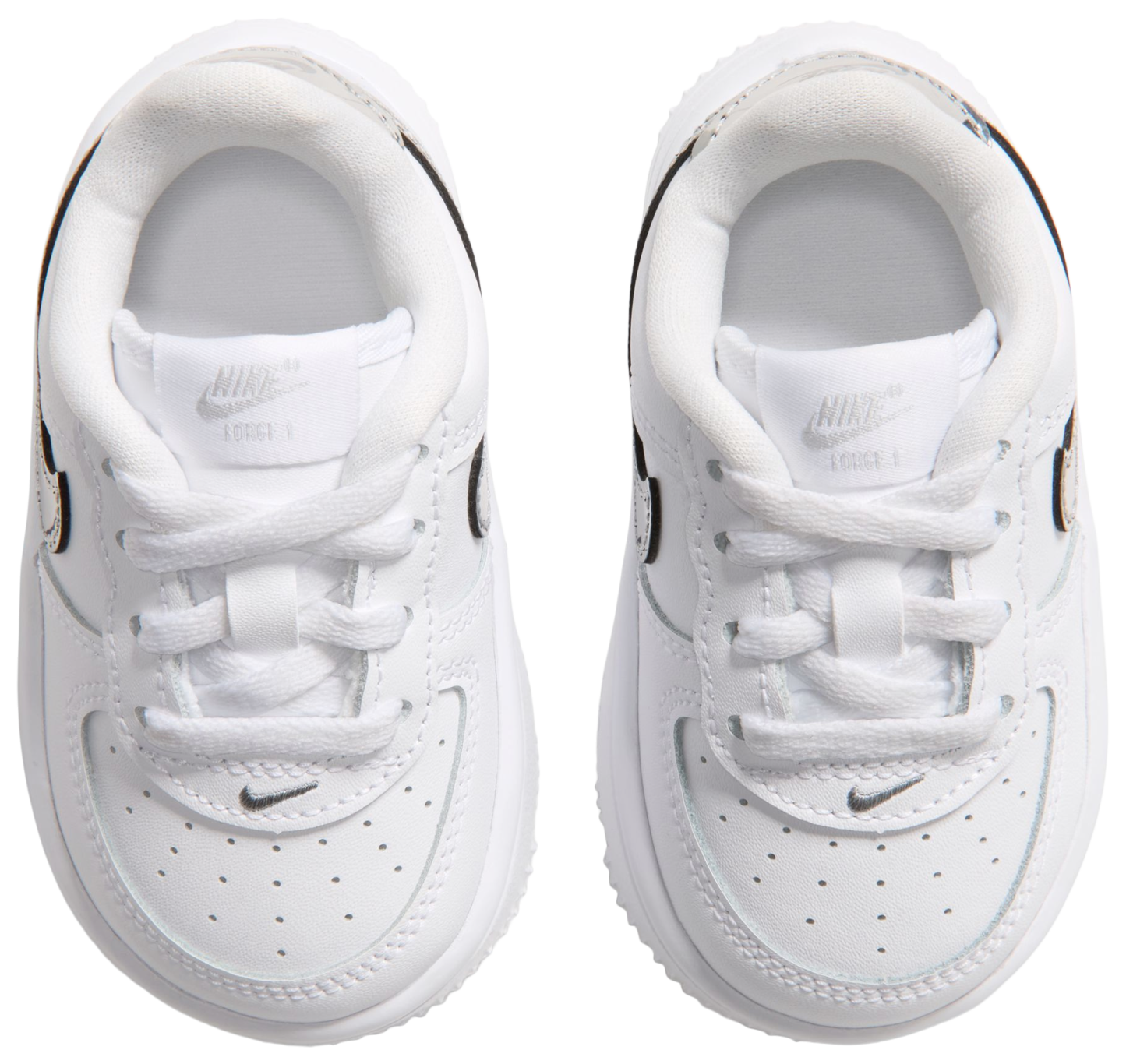 Nike Air Force 1 Low Lace 童款 - White/Black/Silver - Image 4