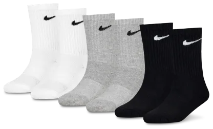 Nike 6 Pack Dri-FIT Performance Basic Crew Socks 童款 - Dark Grey Heather/Black - Image 1
