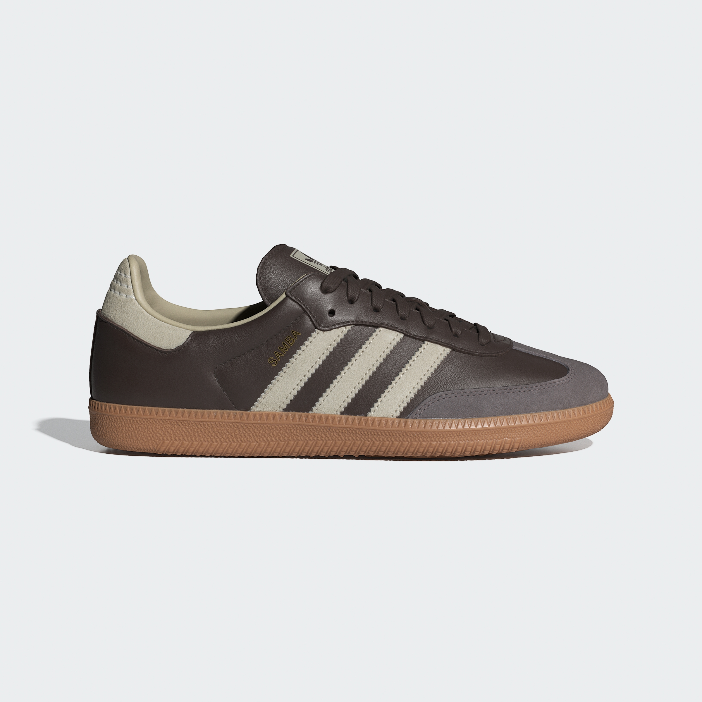 adidas Samba OG Shoes - Brown / Putty Grey / Gold Metallic - View 3