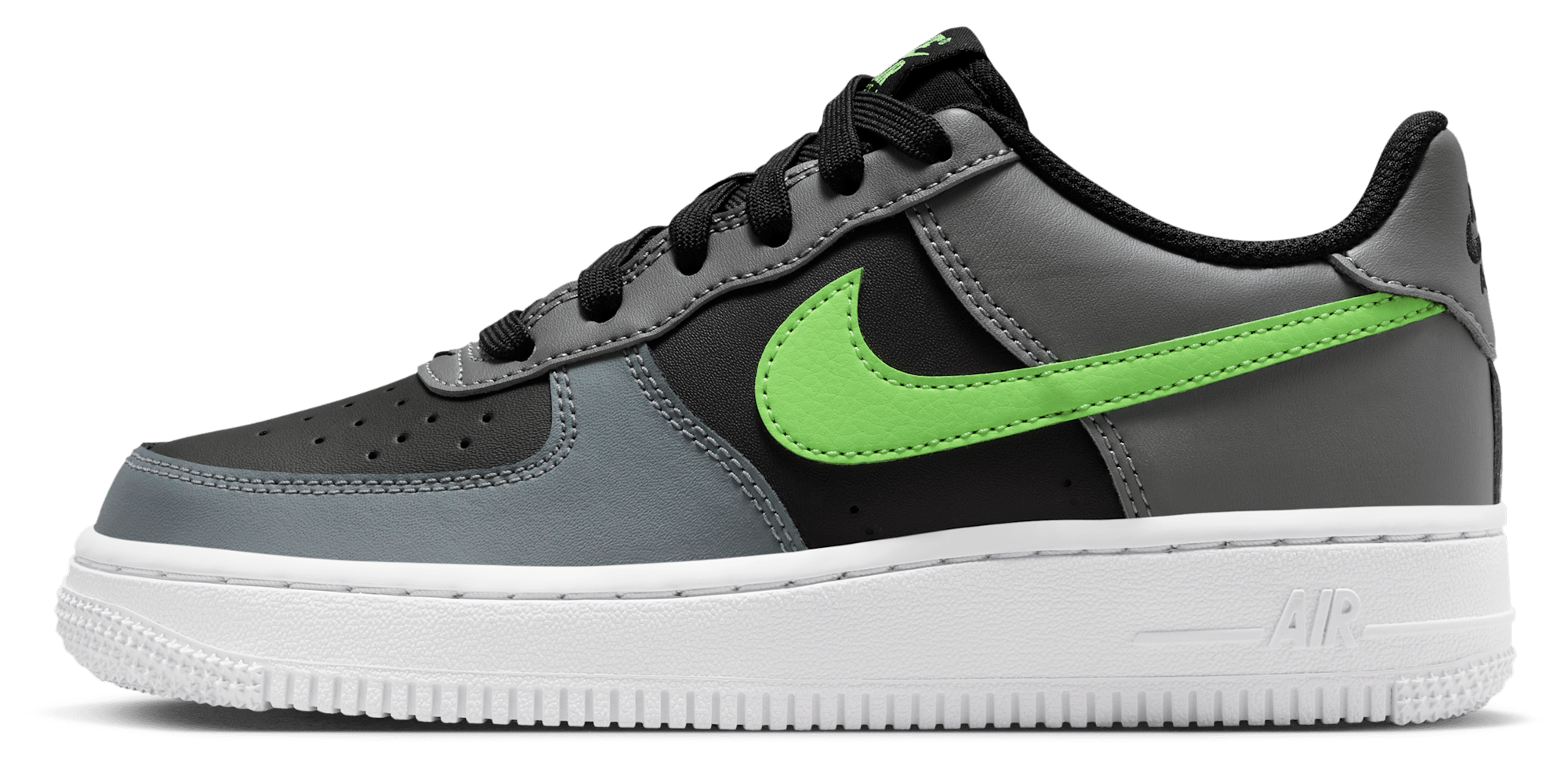 Nike Air Force 1 Low 童款 - Black/Lime Blast/Smoke Grey - Image 2