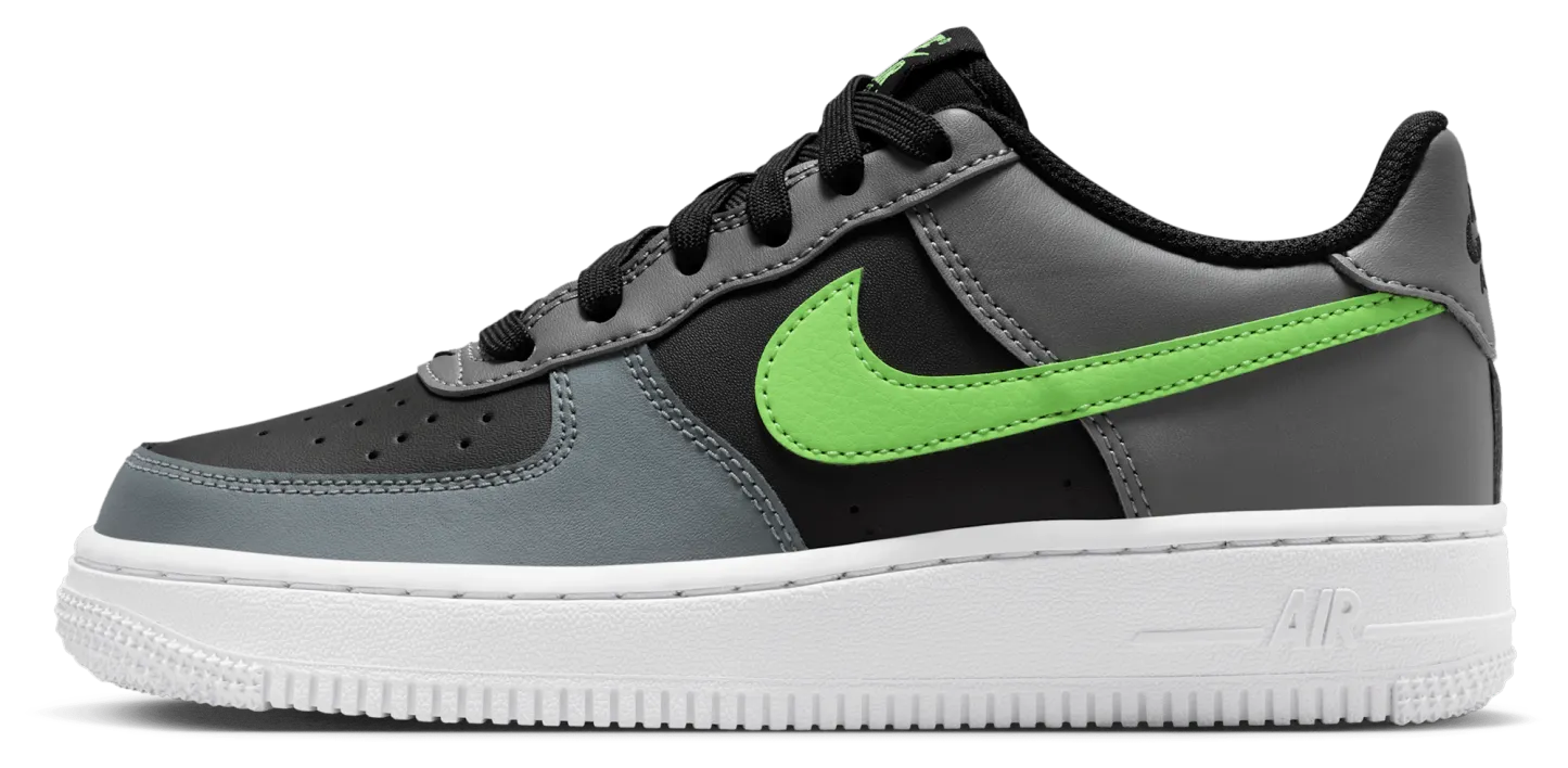 Nike Air Force 1 Low 童款 - Black/Lime Blast/Smoke Grey - Image 2