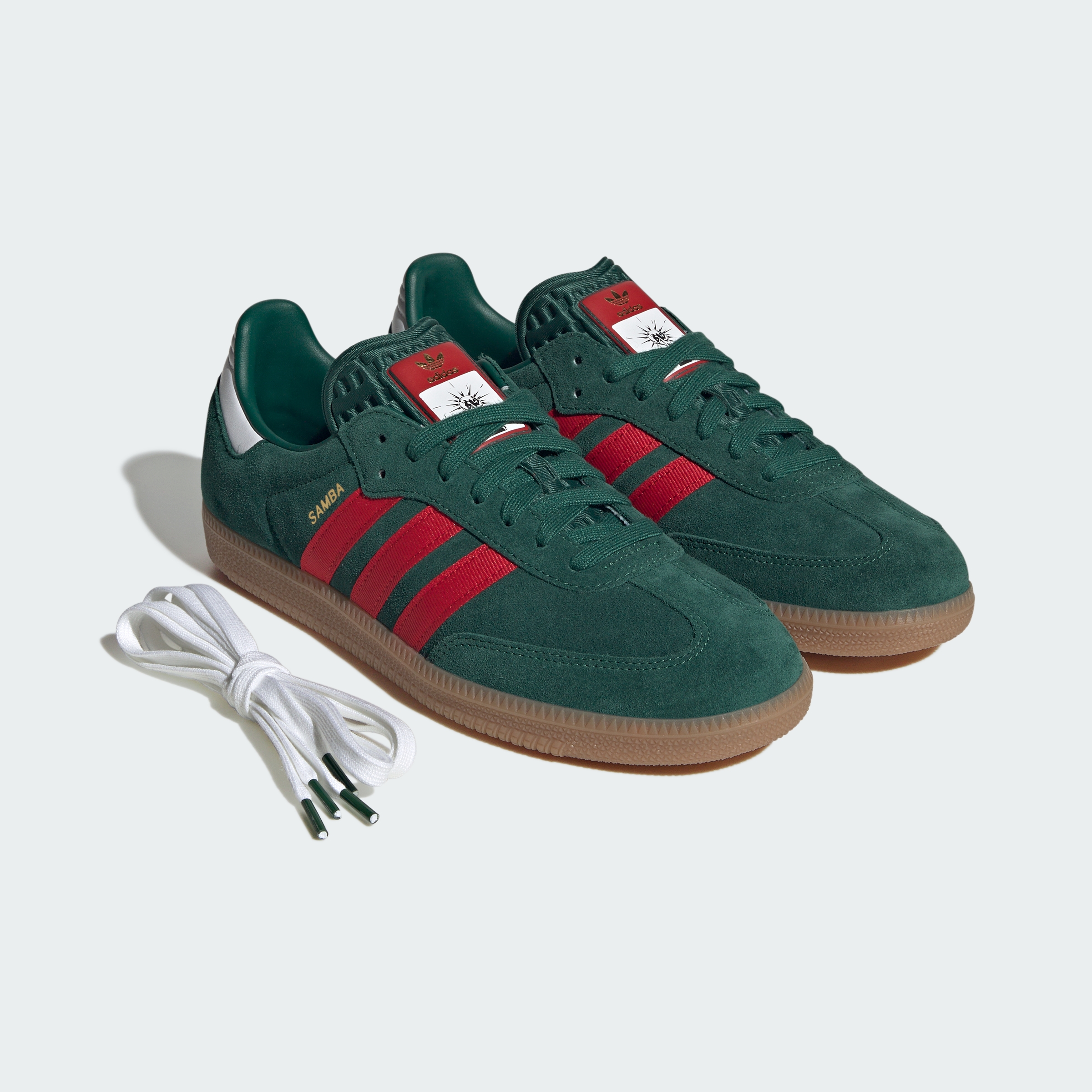 adidas Samba OG Shoes - Team Dark Green / Better Scarlet / Gum - View 2