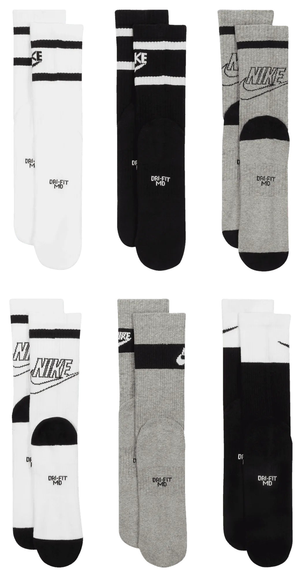 Nike GFX 6 Pack Crew Socks - Grey/Black/White - Image 4