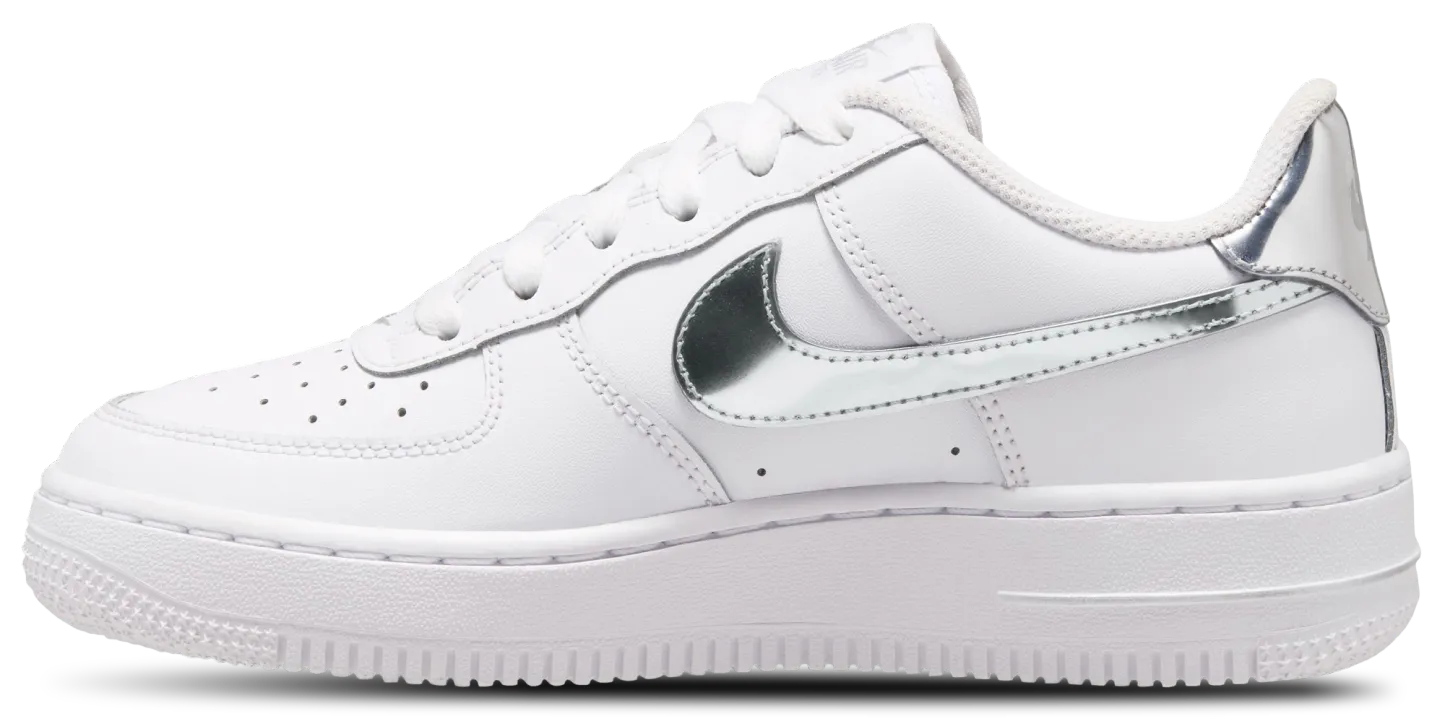Nike Air Force 1 Low 童款 - White/Silver/Black - Image 2