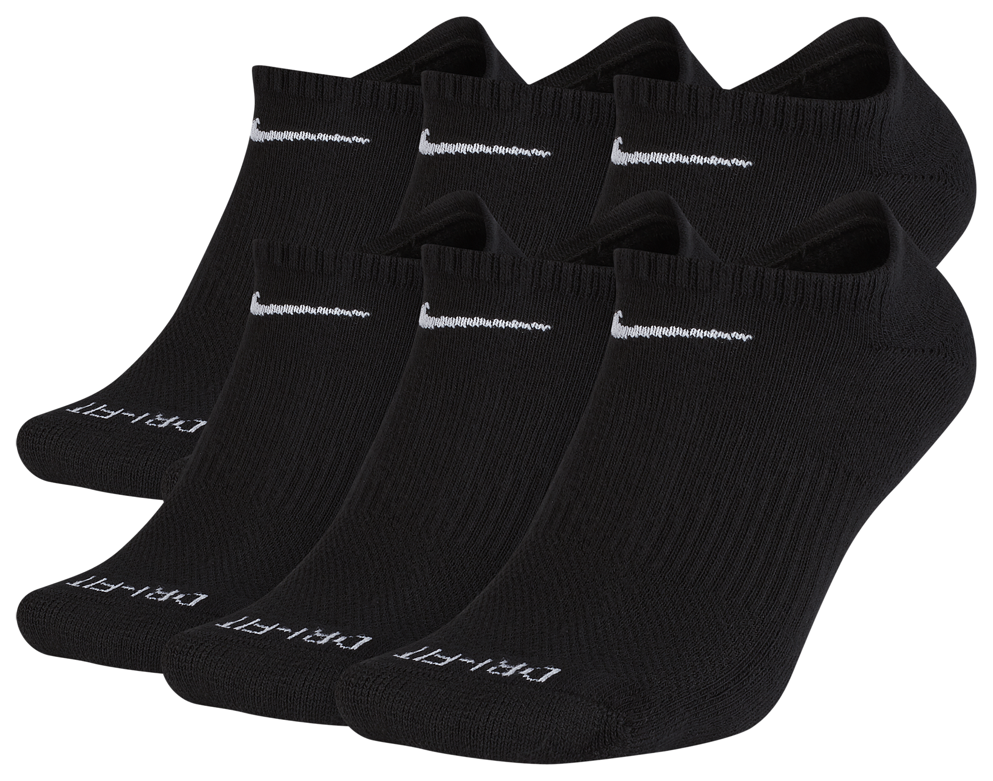 Nike 6 Pack Dri-FIT Plus No Show Socks - Black/White - Image 1