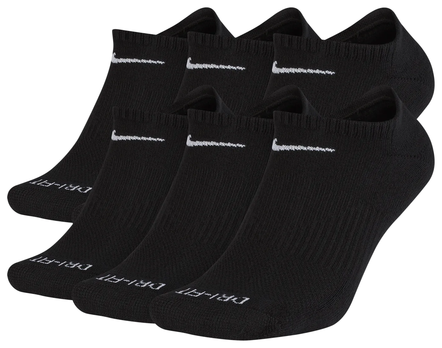Nike 6 Pack Dri-FIT Plus No Show Socks - Black/White - Image 1