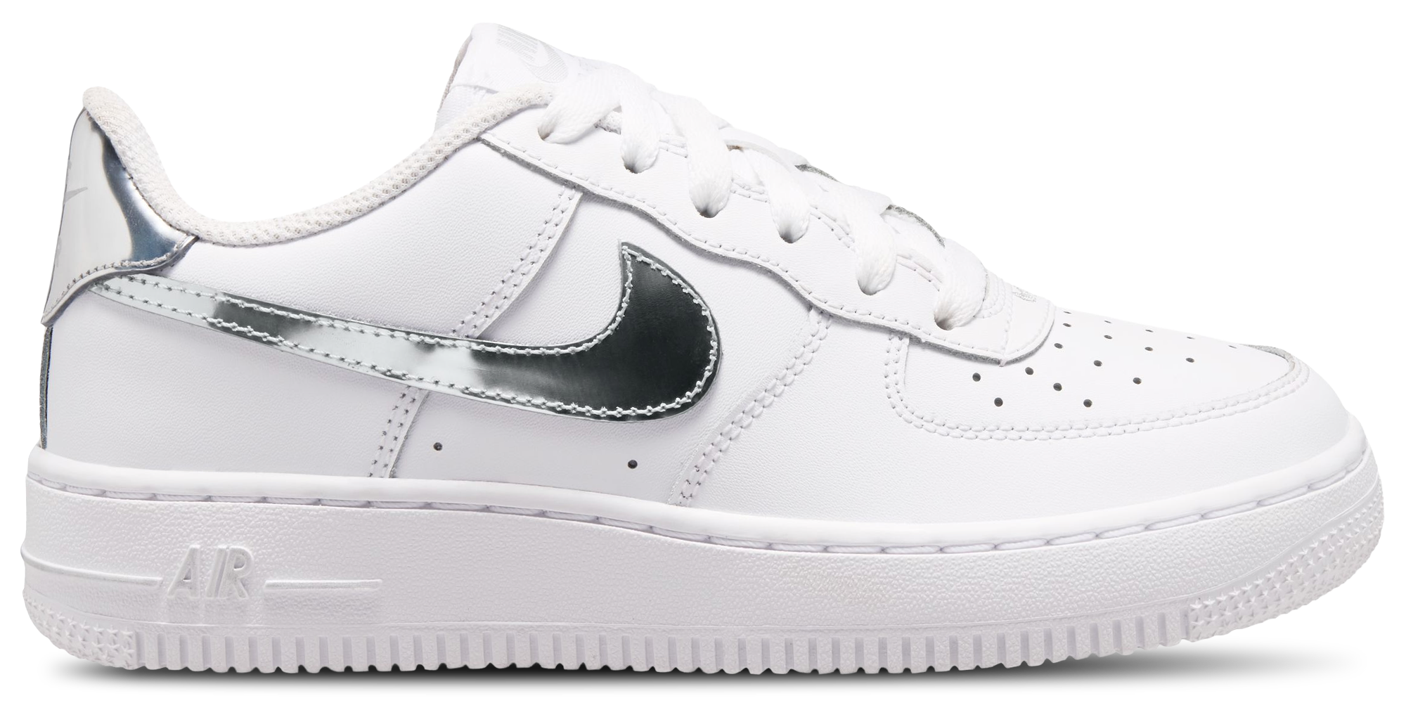 Nike Air Force 1 Low 童款 - White/Silver/Black - Image 1