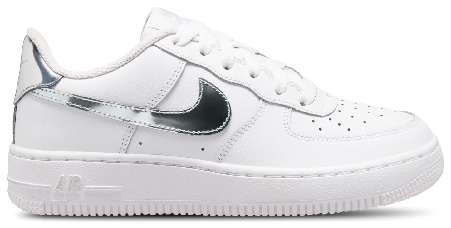 Nike Air Force 1 Low 童款 - White/Silver/Black - Image 1