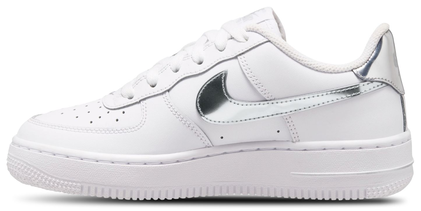 Nike Air Force 1 Low 童款 - White/Silver/Black - Image 2