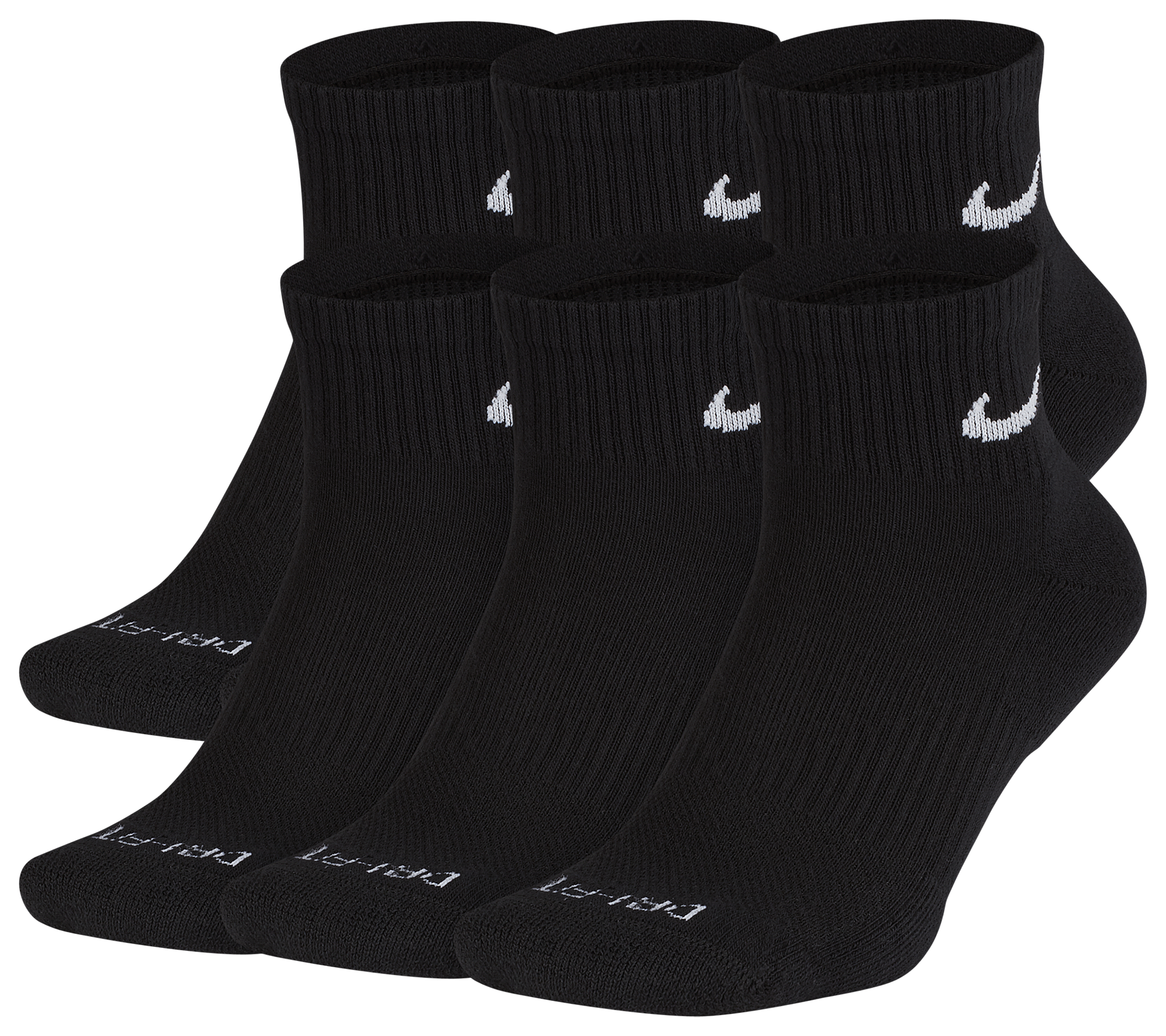 Nike 6 Pack Dri-FIT Plus Quarter Socks - Black/White - Image 1