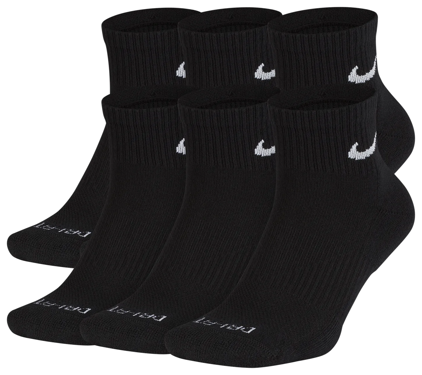 Nike 6 Pack Dri-FIT Plus Quarter Socks - Black/White - Image 1