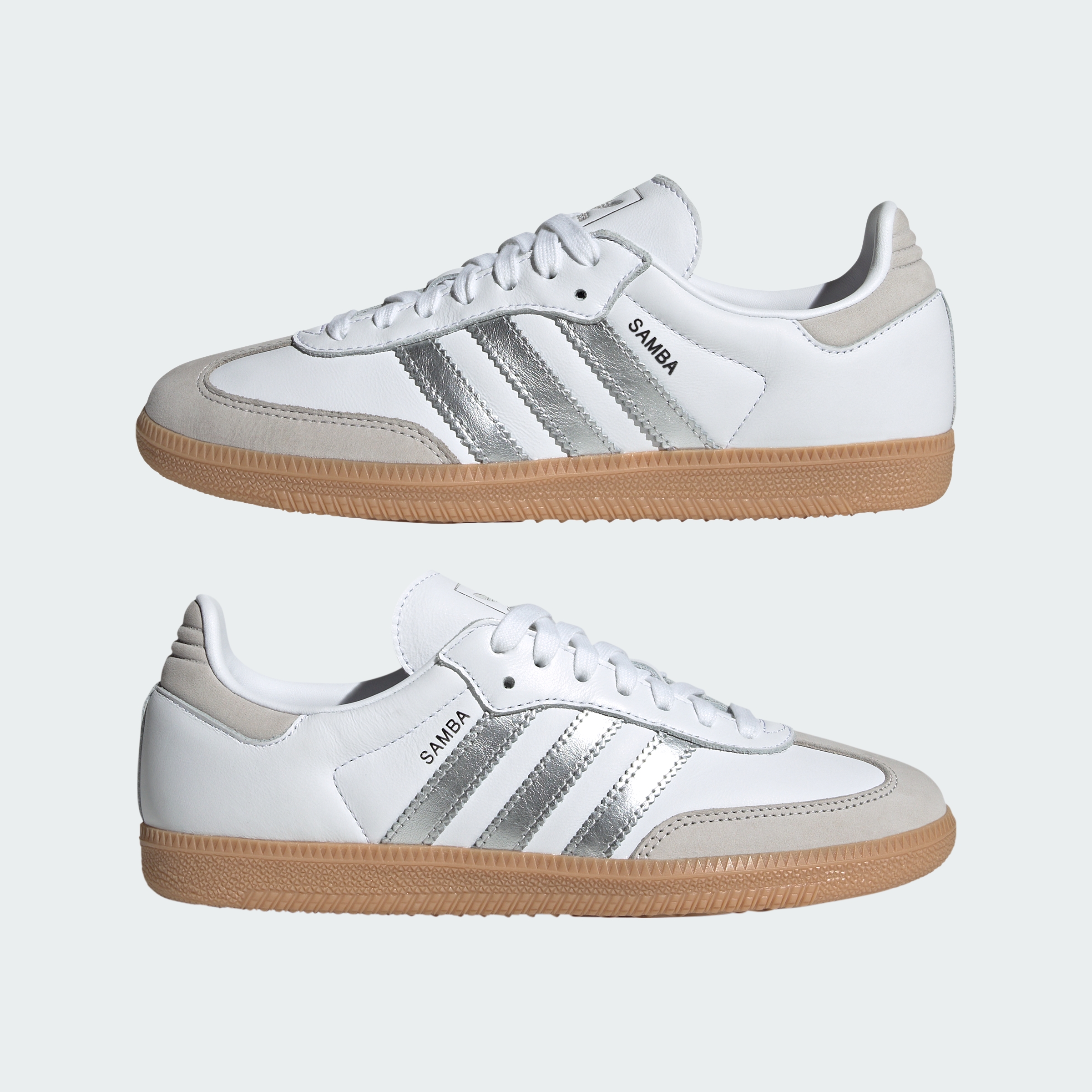 adidas Samba OG Shoes - Cloud White / Silver Metallic / Grey One - View 8