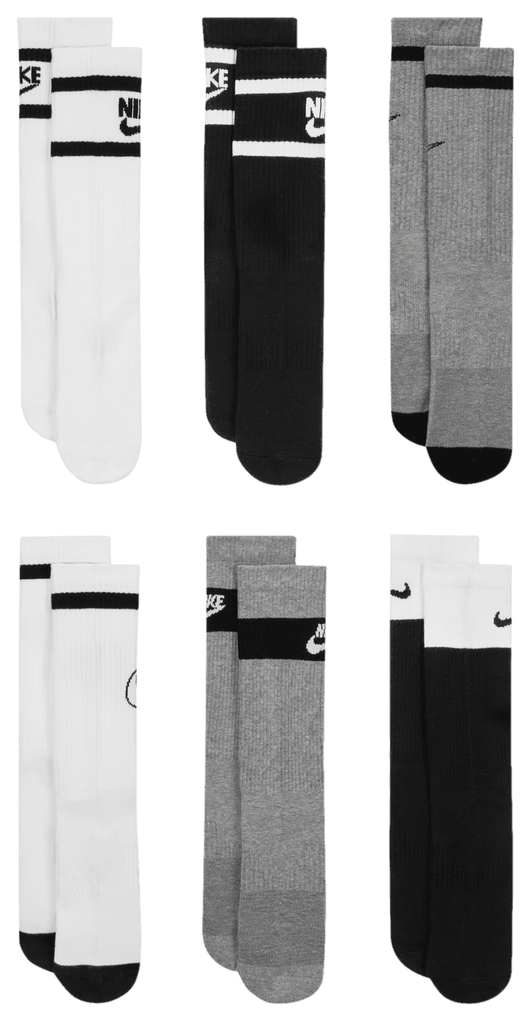Nike GFX 6 Pack Crew Socks - Grey/Black/White - Image 3