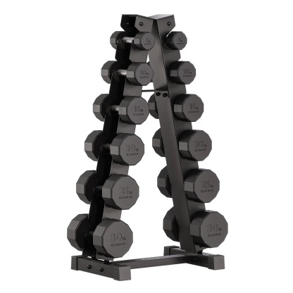 Cethtntr 12-sided 210 lb. Rubber Dumthtbbell Set with Rack and 1-year Cethtntr Membership
