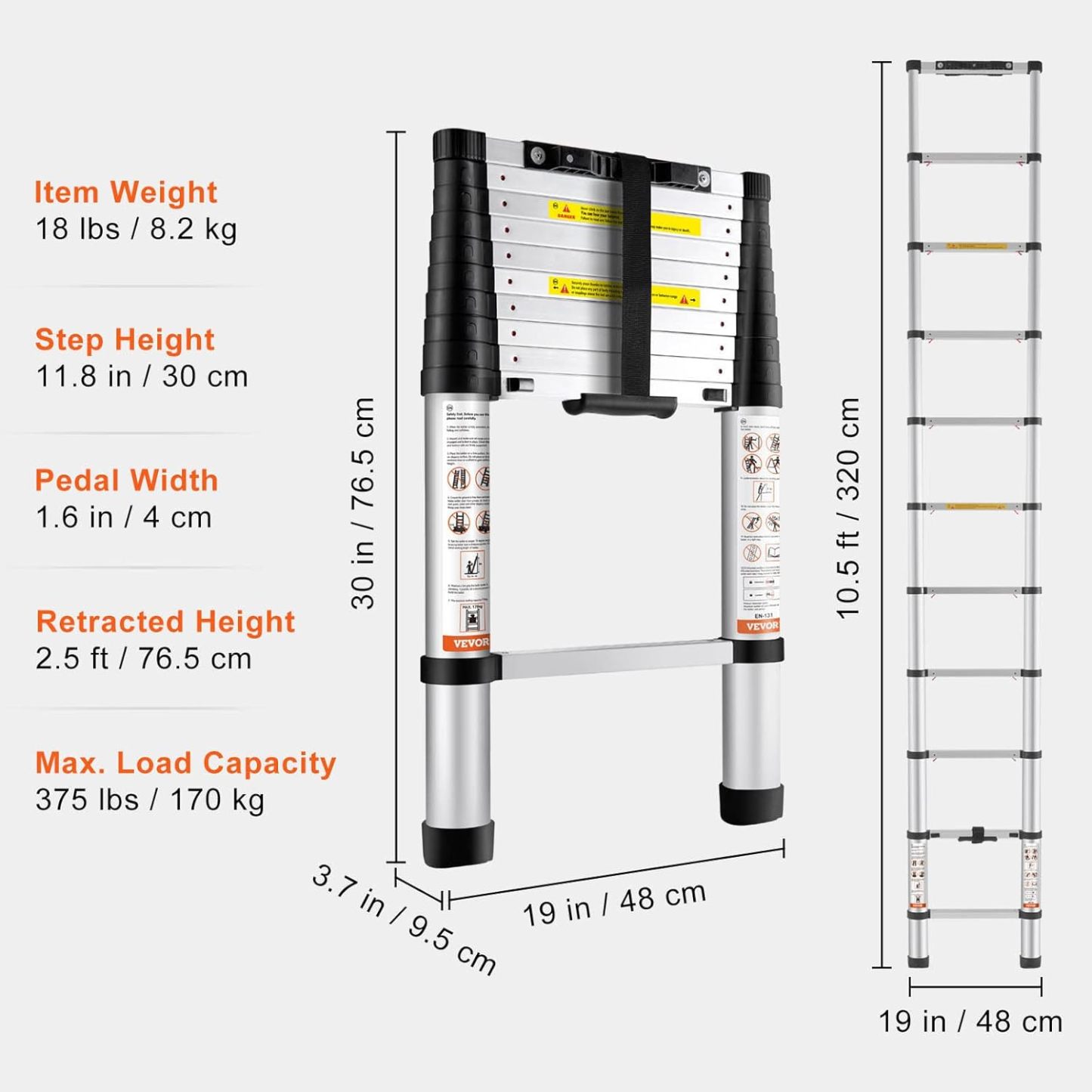 VEthtVOR Telescoping Ladder Aluminum Extension Step Multi-purpose Portable