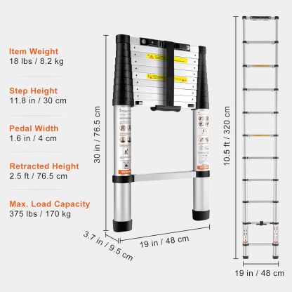 VEthtVOR Telescoping Ladder Aluminum Extension Step Multi-purpose Portable