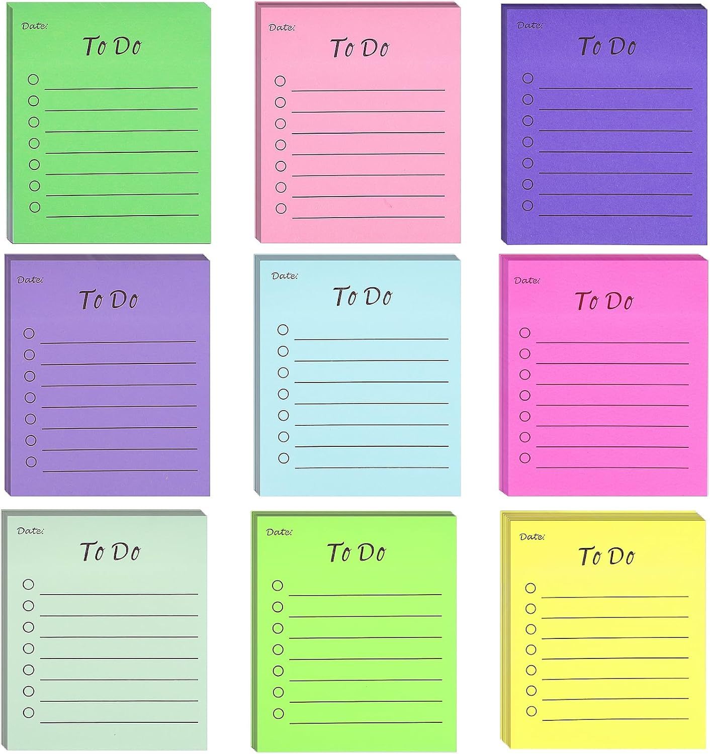 9 Pack to Do List Sticky Notes, Self-Stick Sticky Notes, Colorful Sticky Notes Pad with Lines, Do List Notepads for School Office Meeting Home Plan Reminder Stationery Supplies(450 Sheets,10 * 7cm)