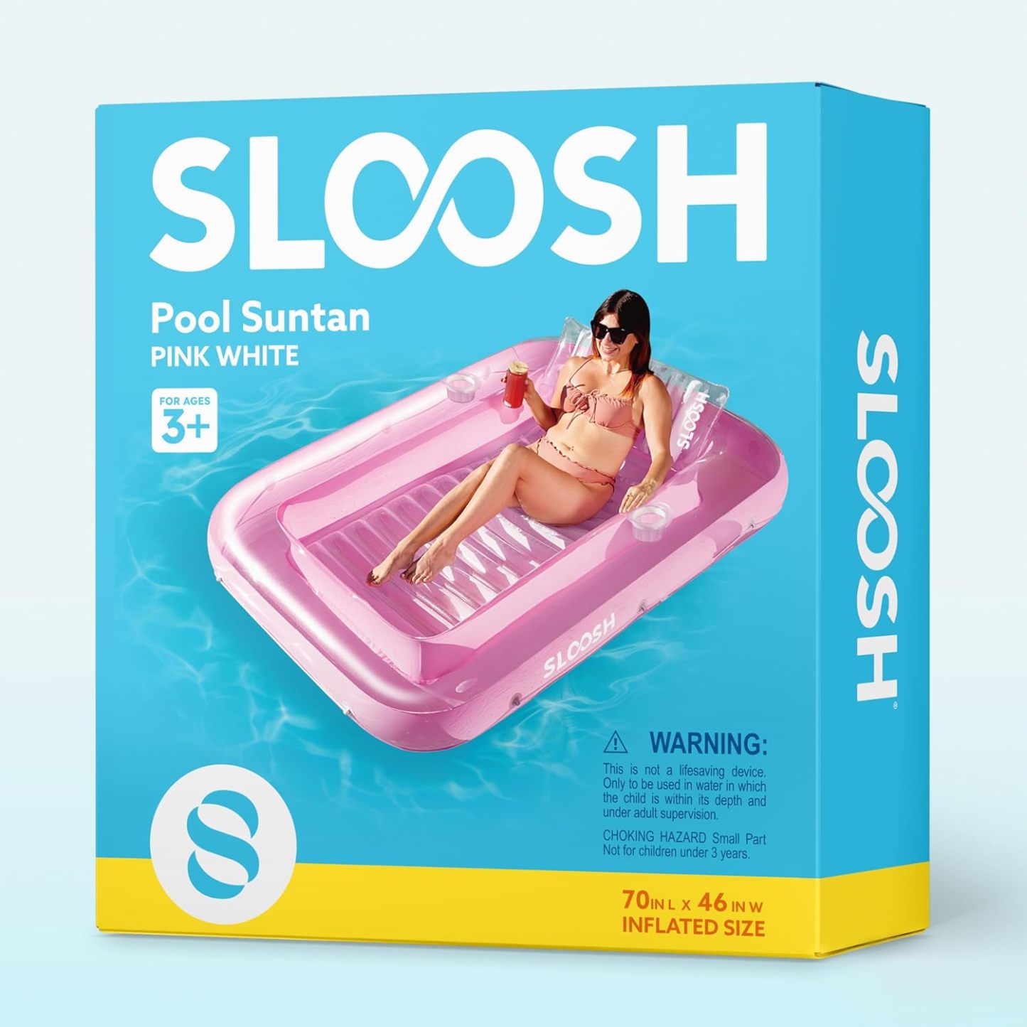 Inflatable Tanning Pool Lounger Float, 70" x 46" Pool Floats Adult with Pillow