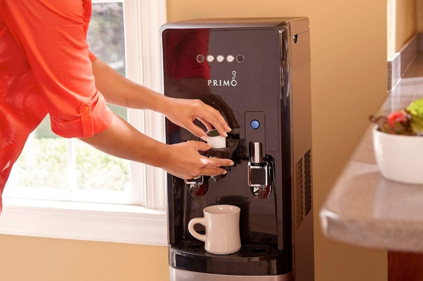 Primo hTRIO Black Bottom Loading Water Dispenser with Single-Serve Coffee Machine Built-In