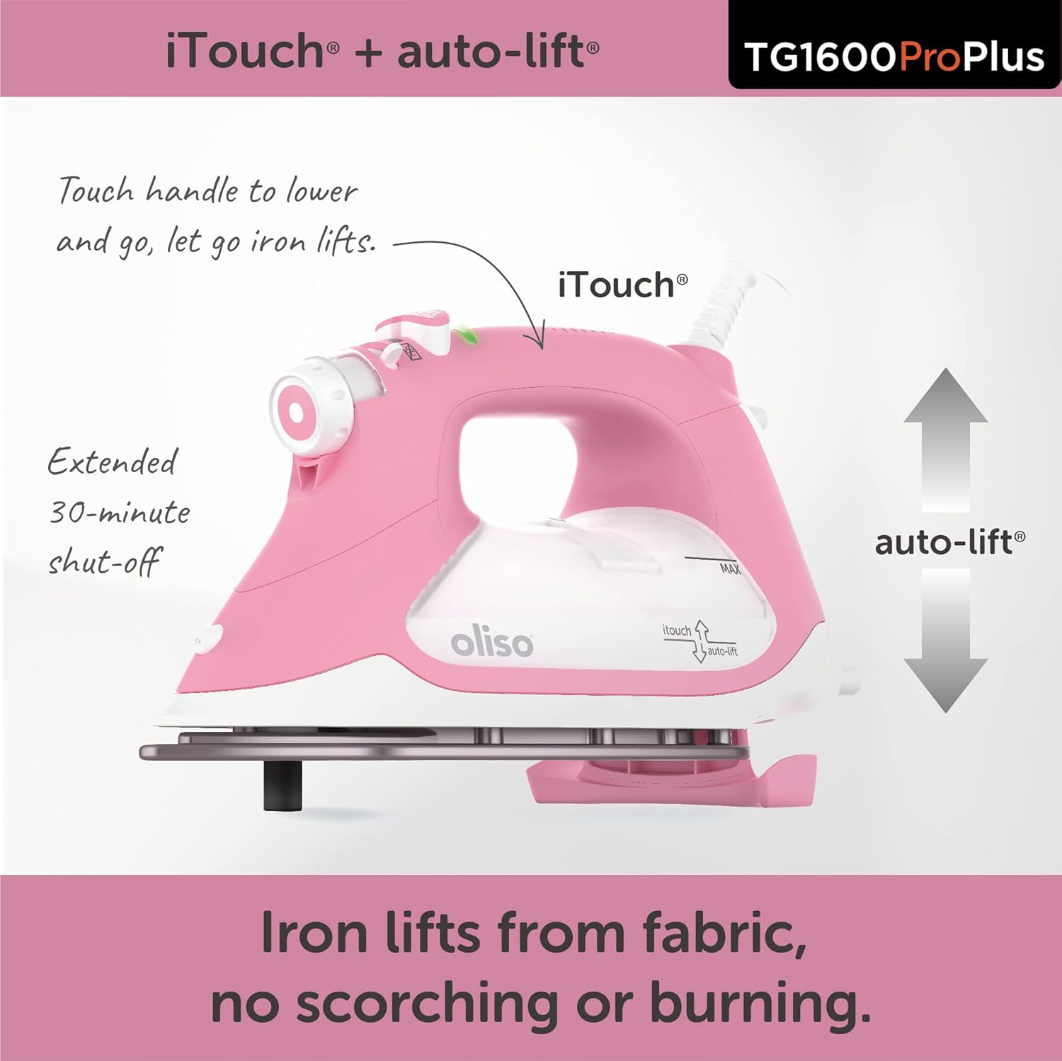 Oliso TG1600 Pro Plus 1800 Watt SmartIron with Auto Lift - for Clothes, Sewing, Quilting and Crafting Ironing | Diamond Ceramic-Flow Soleplate Steam Iron, Yellow