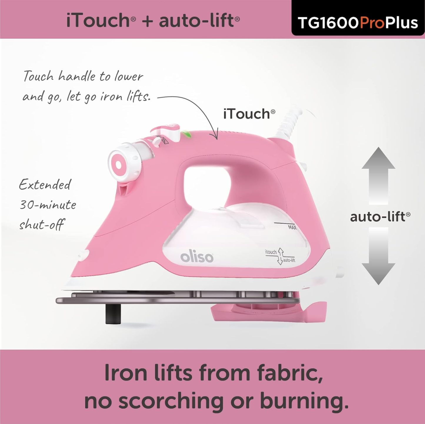 Oliso TG1600 Pro Plus 1800 Watt SmartIron with Auto Lift - for Clothes, Sewing, Quilting and Crafting Ironing | Diamond Ceramic-Flow Soleplate Steam Iron, Yellow