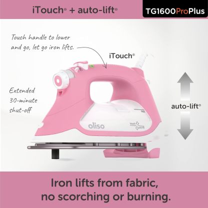 Oliso TG1600 Pro Plus 1800 Watt SmartIron with Auto Lift - for Clothes, Sewing, Quilting and Crafting Ironing | Diamond Ceramic-Flow Soleplate Steam Iron, Yellow