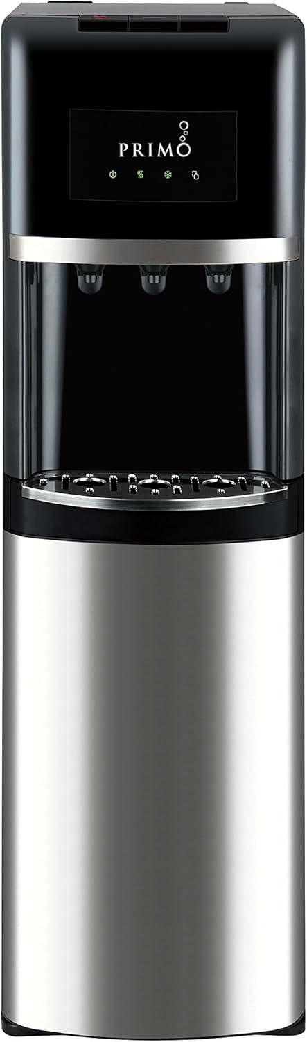 Primo Bottom Loading Water Dispenser, 3 Temp (Hot-Cool-Cold) Water Dispenser for 5 Gallon Bottle w/Child-Resistant Safety Feature, Black with Black Stainless Door