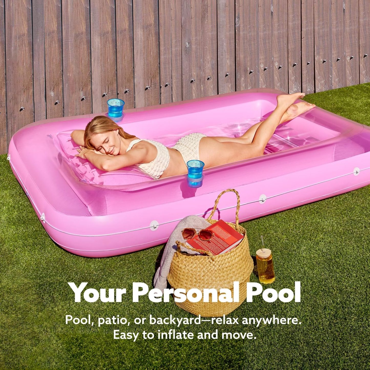Inflatable Tanning Pool Lounger Float, 70" x 46" Pool Floats Adult with Pillow