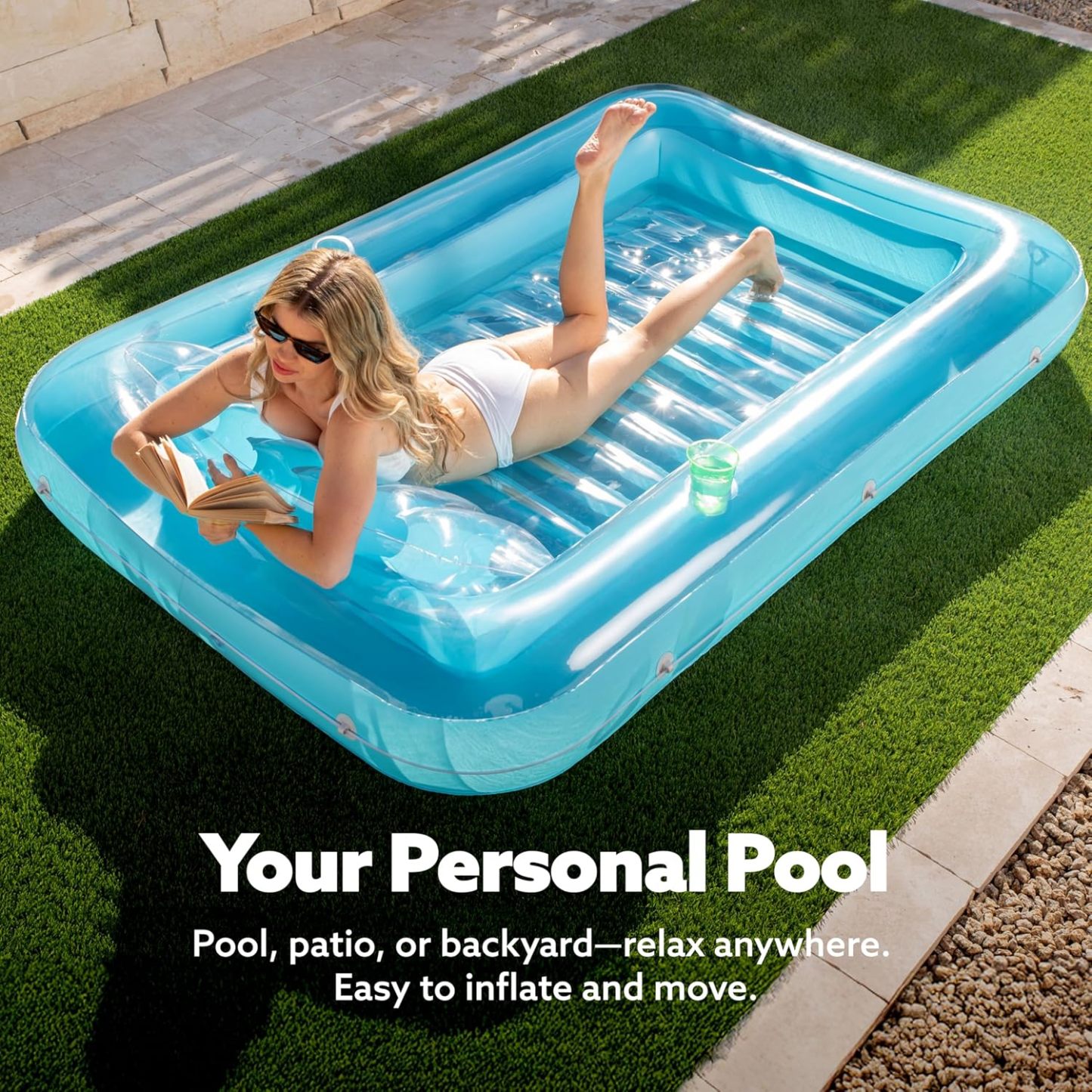 Inflatable Tanning Pool Lounger Float, 70" x 46" Pool Floats Adult with Pillow