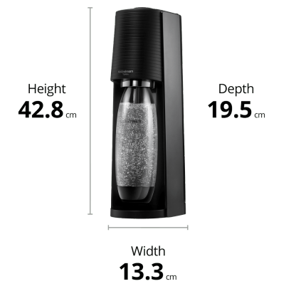 SodaStream FIZZI Sparkling Water Maker, 60L CO2 cylinder and 1L plastic bottle included, Black, Soda Maker