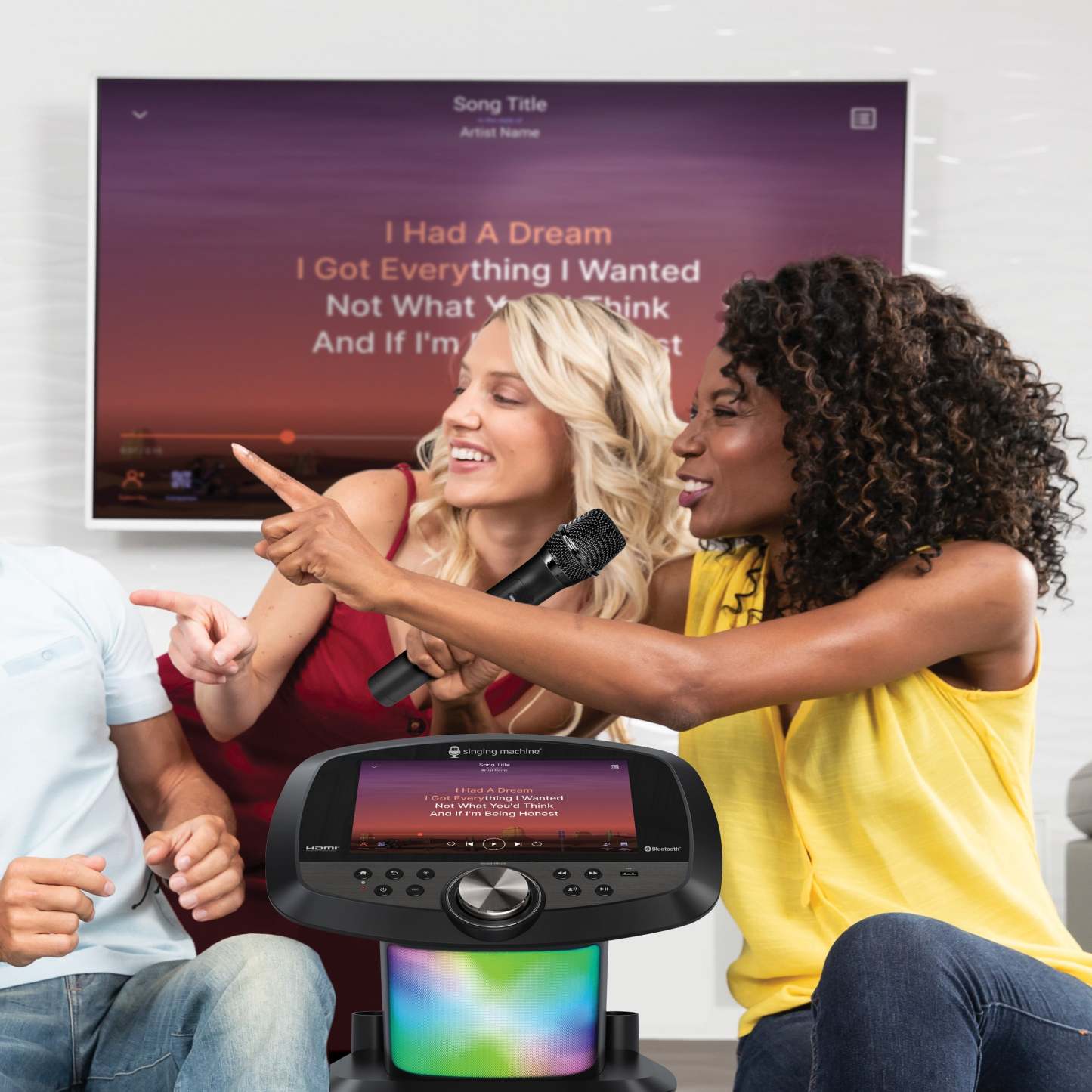 Singthting Machthtine Bluetooth Professional Karaoke Huthtb with 2 Wireless Mics, 10” Touch Screen & Streaming Apps