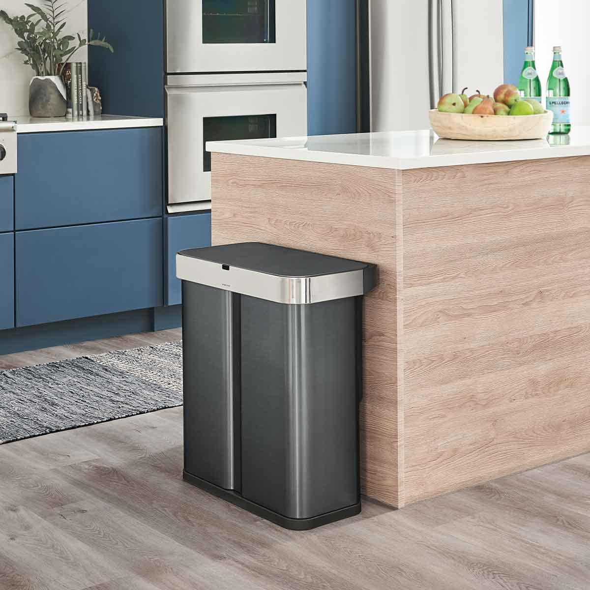 Simpleththuman 58 litre dual compartment rectangular sensor bin with voice and motion control