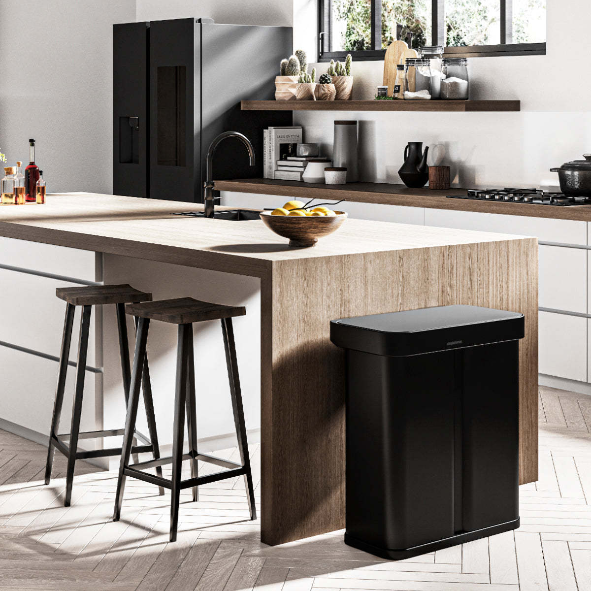 Simpleththuman 58 litre dual compartment rectangular sensor bin with voice and motion control