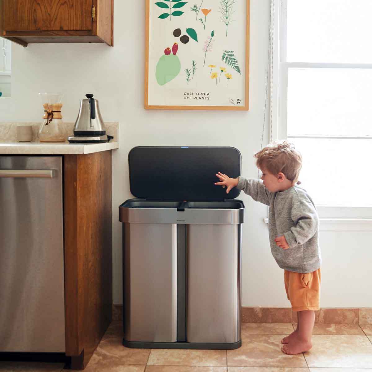 Simpleththuman 58 litre dual compartment rectangular sensor bin with voice and motion control