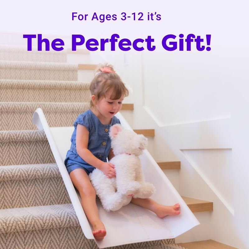 Stairslide Original Stair Mounted Kids Indoor Home Staircase Slide Playset with Self Anchoring Non Slip Grips for 9 to 12 Stairs, Cream