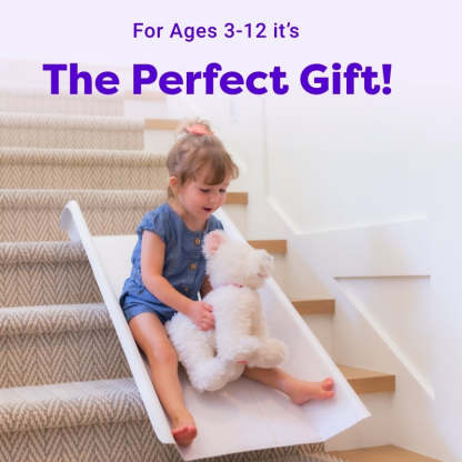 Stairslide Original Stair Mounted Kids Indoor Home Staircase Slide Playset with Self Anchoring Non Slip Grips for 9 to 12 Stairs, Cream