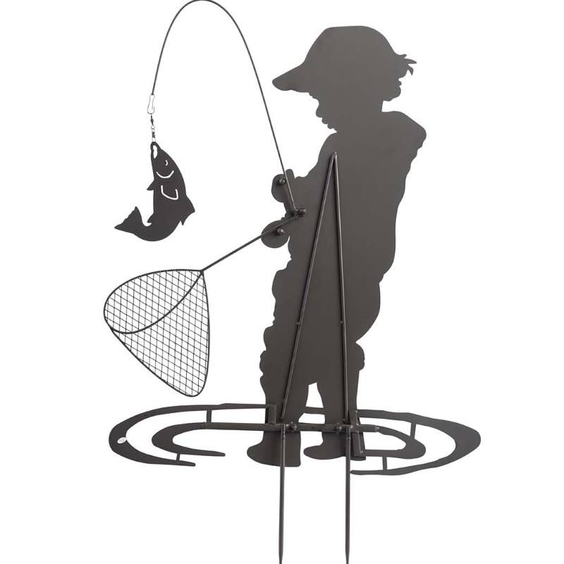 Boy Fishing Silhouette Metal Garden Stake
