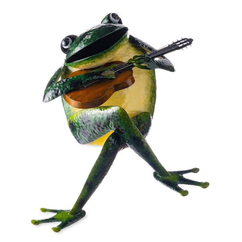 Large Metal Frog Musician Garden Sculpture