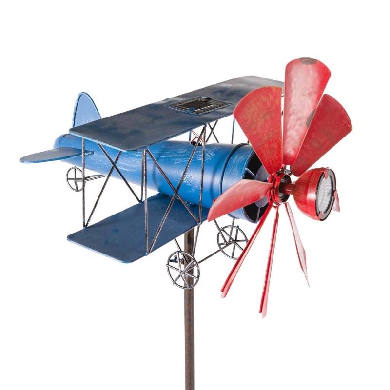 Biplane With Solar Light Metal Wind Spinner