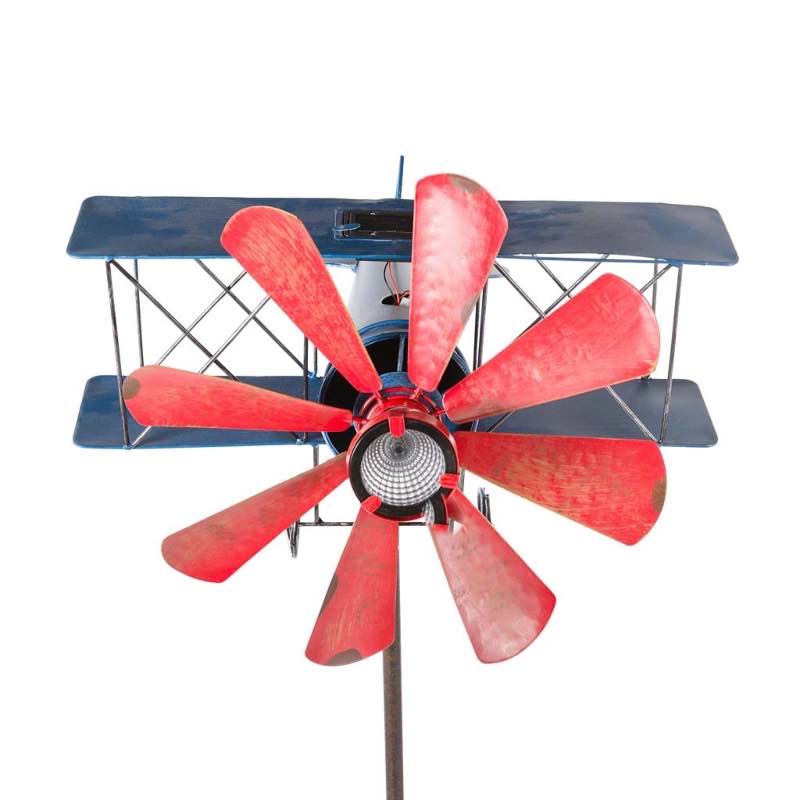 Biplane With Solar Light Metal Wind Spinner