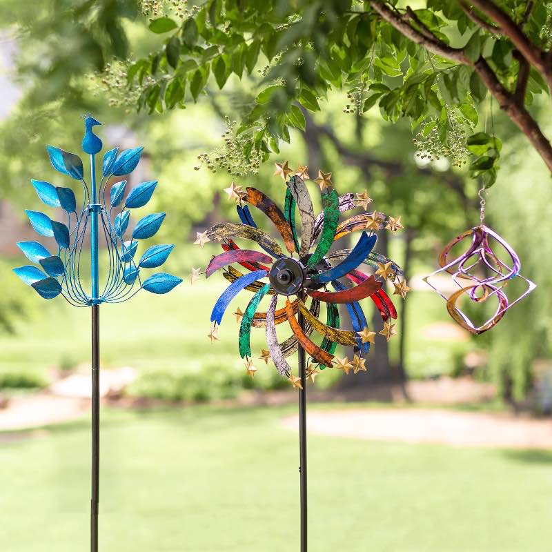 Vibrant Multi-Colored Iridescent Dual Spiral Hanging Metal Wind Spinner