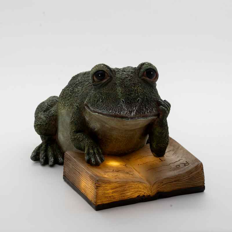 Frog Reading Solar Lighted Book Statue