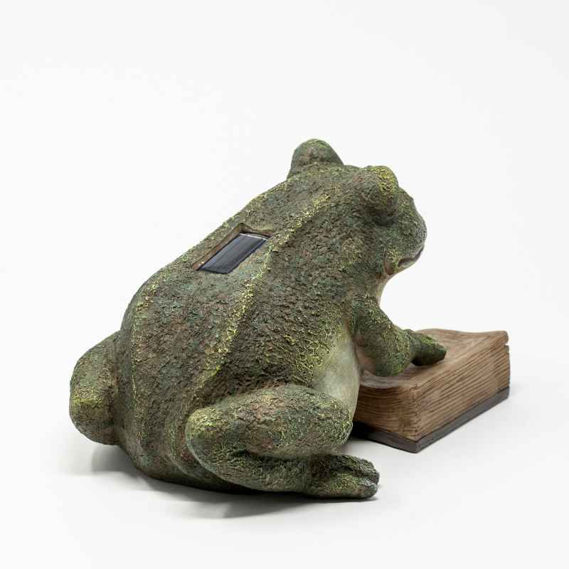 Frog Reading Solar Lighted Book Statue