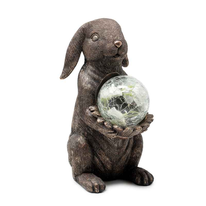 Rabbit Statue Holding Solar Gazing Ball
